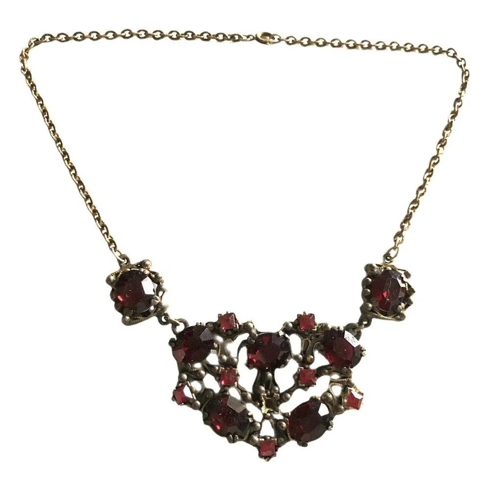 Rare Vintage Art Nouveau Deco Red European Glass Necklace Collar Choker Jewelry